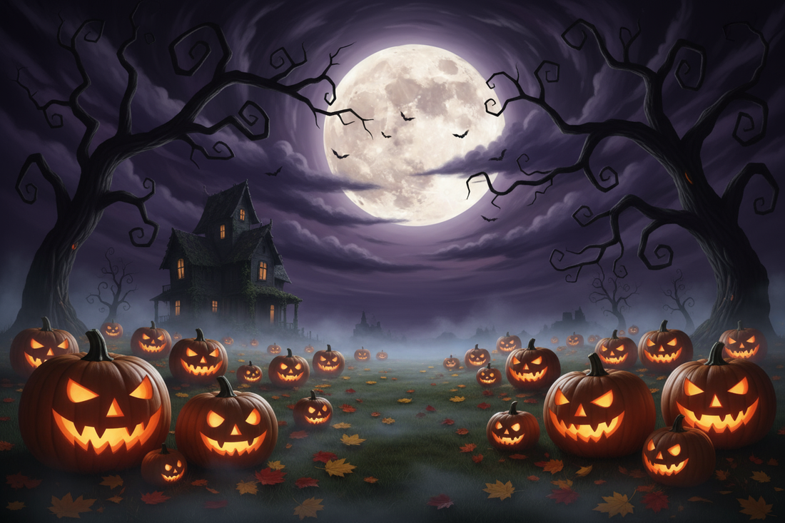 Lune ambiance halloween et citrouilles illuminées