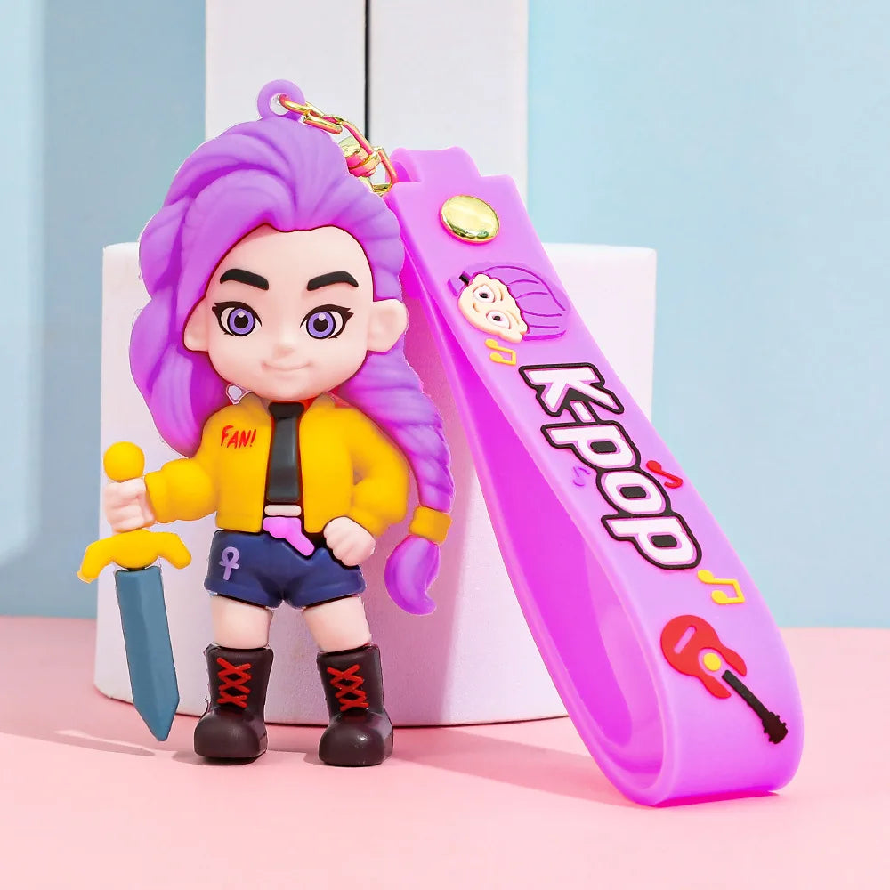 Porte-clés Anime Kpop Demon Hunter, figurine en vinyle Demon Slayer pour sac de voiture, breloque de poupée mignonne, cadeau de collection pour les Fans d'anime