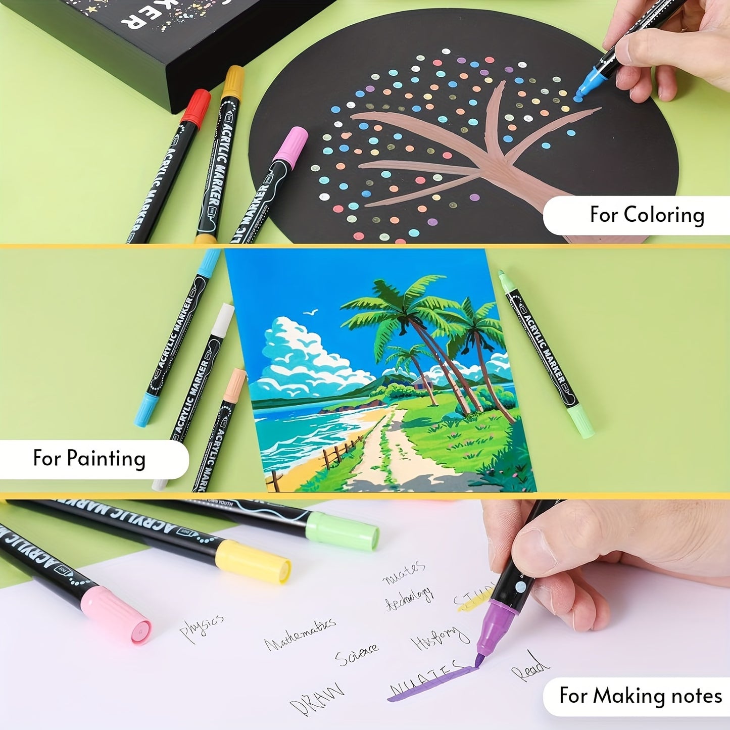 36 Colors Dual Tip Acrylic Pens Markers, Double Tip Premium Acrylic Markers, Acrylic Markers for Wood, Rock Painting, Glass, Canvas, Stone, DIY Crafts Making Art Supplies