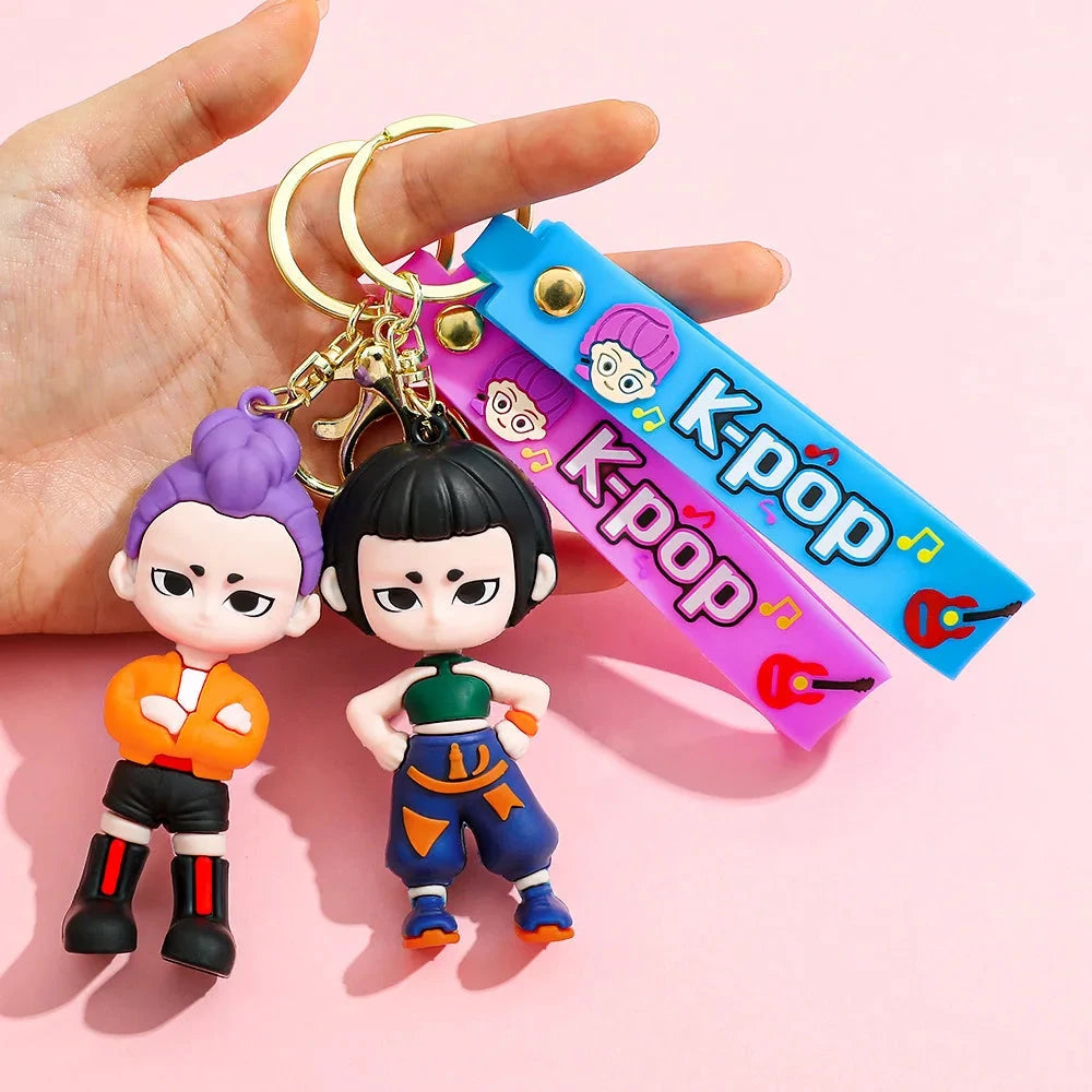 Demon Hunter Kpop Anime Keychain, Demon Slayer Vinyl Figure for Car Bag, Cute Doll Charm, Collectible Gift for Anime Fans