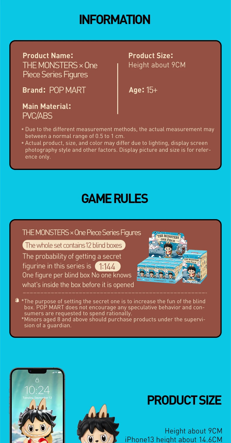 POP MART THE MONSTERS X One Piece Series Blind Box Toys Kawaii Anime Figure Surprise Mystery Box Dolls Girls Gift