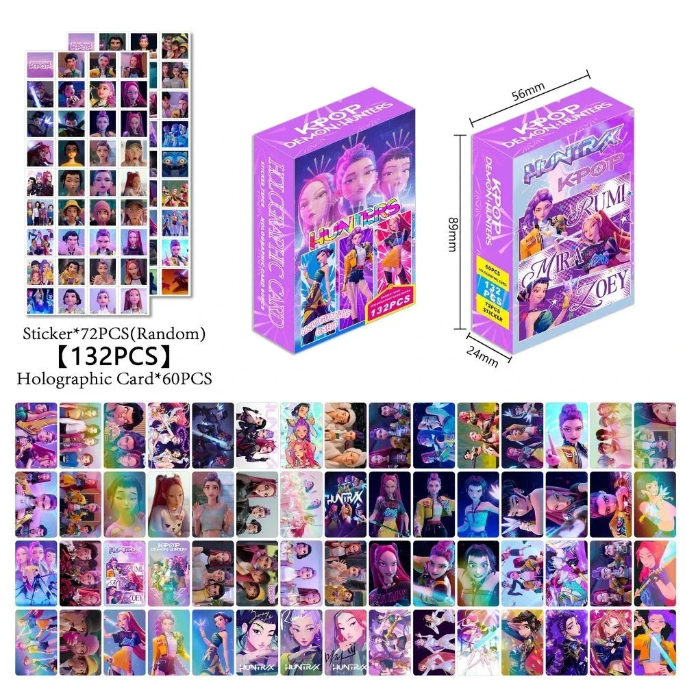 132-piece K-POP Demon Hunter Huntrix photo cards and stickers anime collectible set for K-POP fans. Merch/business cards, gifts for children.