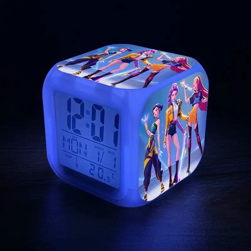 New K-Pop Demon Hunters Mira Jinu Zoey Cute Cartoon Student Alarm Clock Bedside Night Light Electronic Clock Decorative Ornament