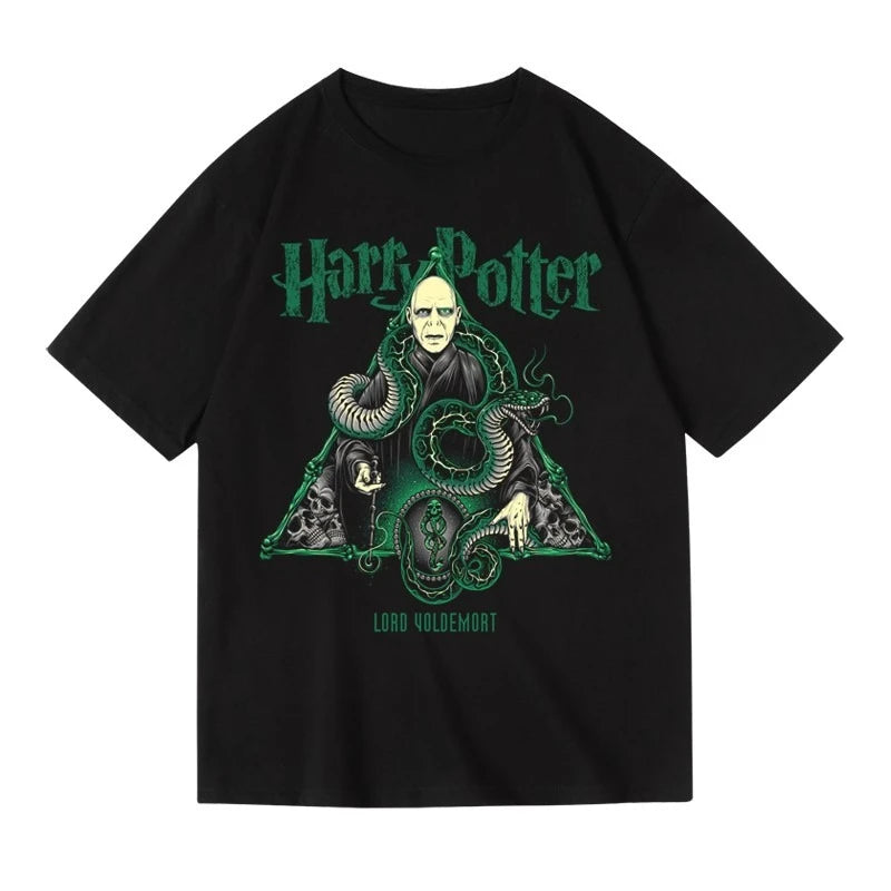 Trendige Harry-Potter-Fanartikel, reine Baumwolle, lockere Passform, Plus-Size-T-Shirt mit halblangen Ärmeln für Damen und Herren, Sommer