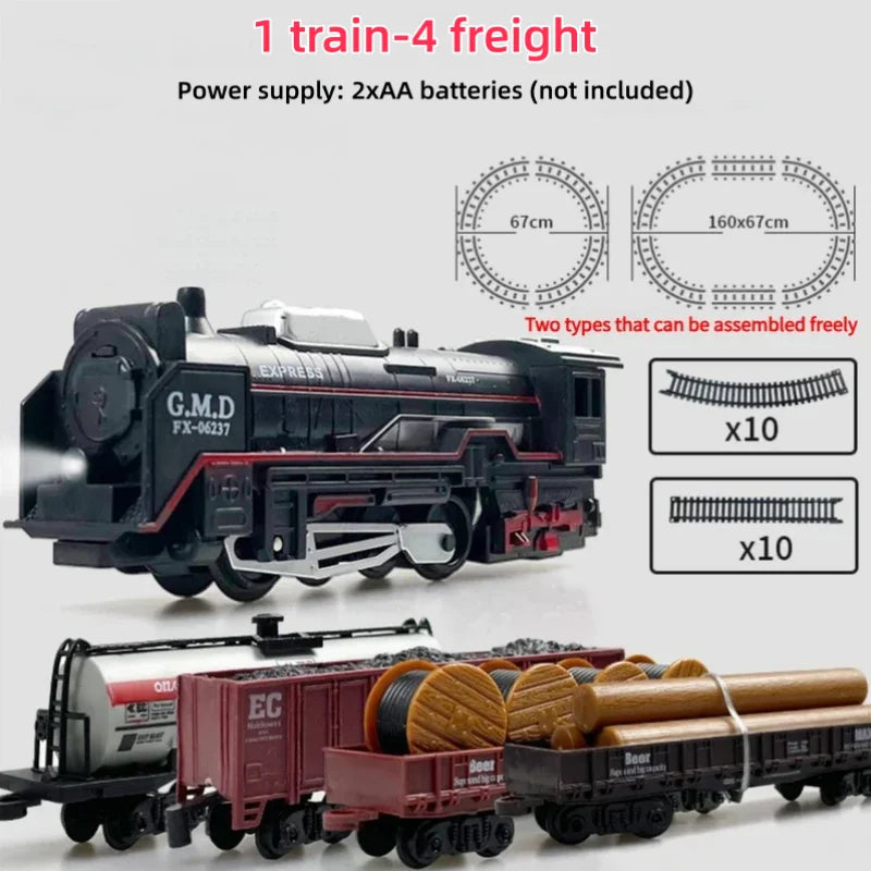 Ensemble de Train électrique avec lumières, modèle de Train de Locomotive avec entraîneur de passagers/voiture de chargement et pistes, cadeaux d'anniversaire et de noël pour enfants
