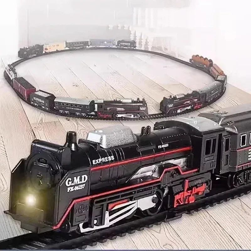 Ensemble de Train électrique avec lumières, modèle de Train de Locomotive avec entraîneur de passagers/voiture de chargement et pistes, cadeaux d'anniversaire et de noël pour enfants