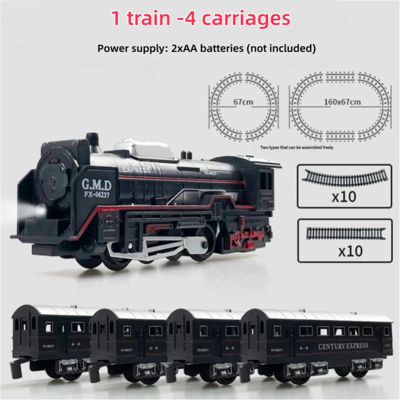 Ensemble de Train électrique avec lumières, modèle de Train de Locomotive avec entraîneur de passagers/voiture de chargement et pistes, cadeaux d'anniversaire et de noël pour enfants