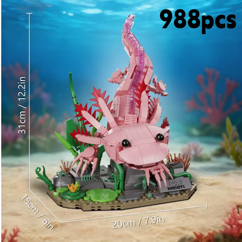 Mon Bubu Kawaii Blocs de construction Axolotl ABS 998 pièces compatible Lego modèle à assembler décoration collectionneur 14 ans et plus
