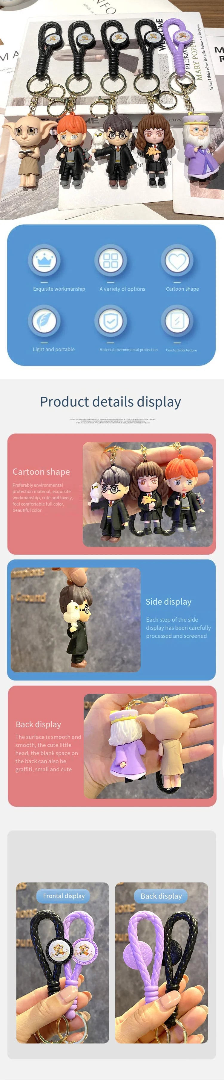 Harry Poudlard porte-clés personnage de dessin animé mignon voiture suspendu ornement sac à dos charme cadeau pour les fans enfants sac à main clés sac décoration