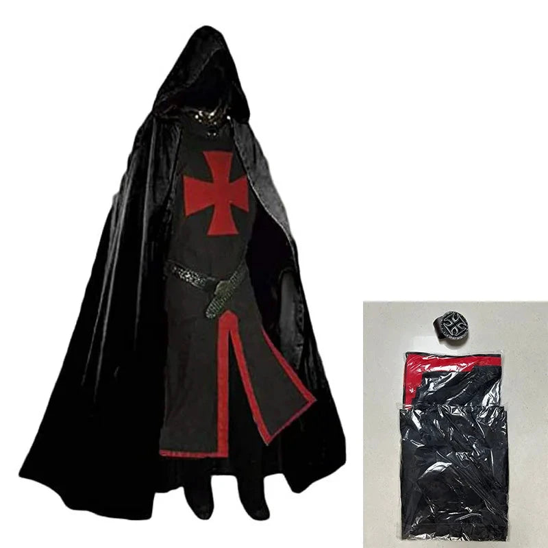 Medieval hooded cape costume – Black and red