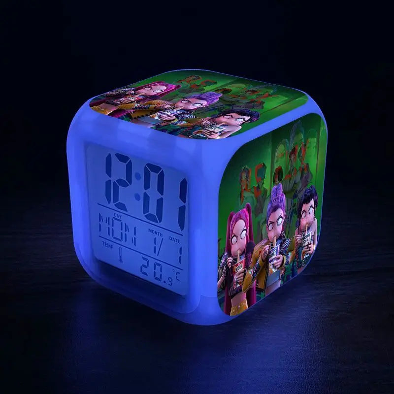 New K-Pop Demon Hunters Mira Jinu Zoey Cute Cartoon Student Alarm Clock Bedside Night Light Electronic Clock Decorative Ornament