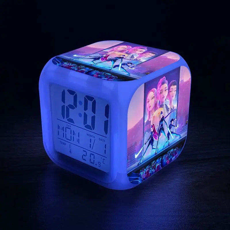 New K-Pop Demon Hunters Mira Jinu Zoey Cute Cartoon Student Alarm Clock Bedside Night Light Electronic Clock Decorative Ornament