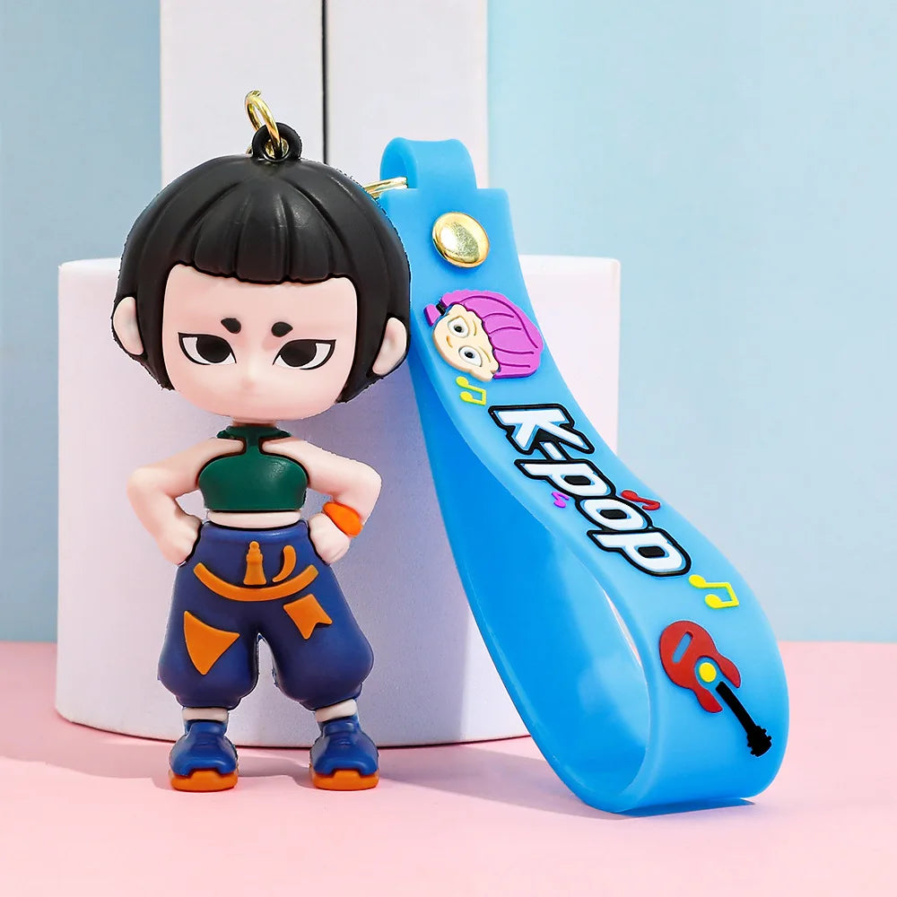 Porte-clés Anime Kpop Demon Hunter, figurine en vinyle Demon Slayer pour sac de voiture, breloque de poupée mignonne, cadeau de collection pour les Fans d'anime