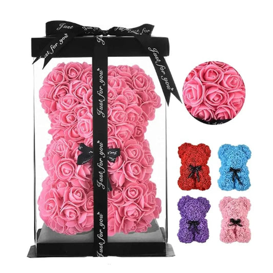 Ours en forme de Rose en peluche artificielle de 25cm, avec boîte, cadeau romantique de saint-valentin, fournitures pour fête d'anniversaire de mariage pour petite amie et femme