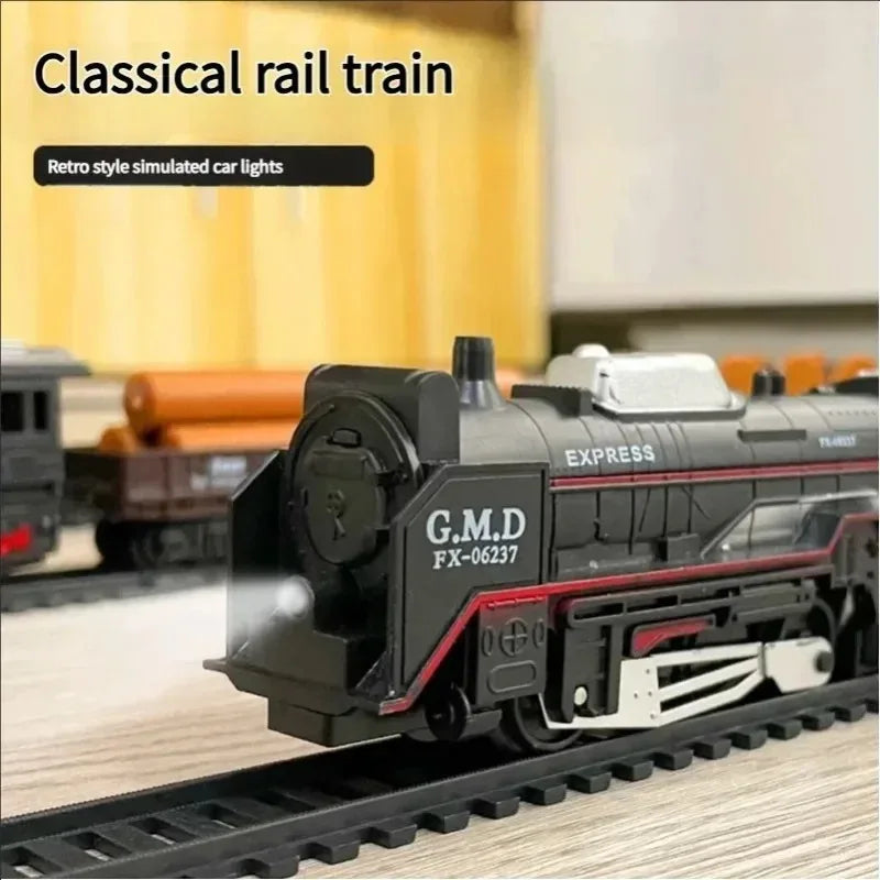 Ensemble de Train électrique avec lumières, modèle de Train de Locomotive avec entraîneur de passagers/voiture de chargement et pistes, cadeaux d'anniversaire et de noël pour enfants