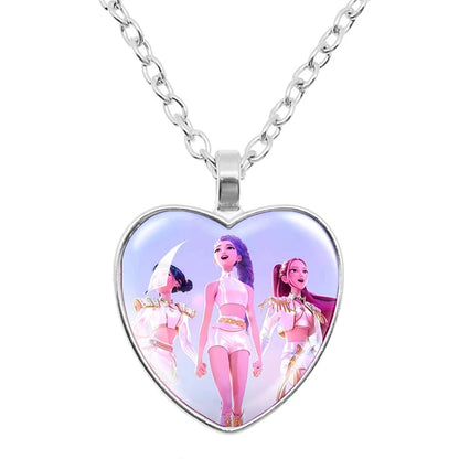 K-Pop-Idol-Anime-Paarkette mit herzförmigem Anhänger „Dämon H“, modische K-Pop-Idol-Halskette, Schmuck, Geschenkidee für Paare, Zeit-Edelstein-Halskette