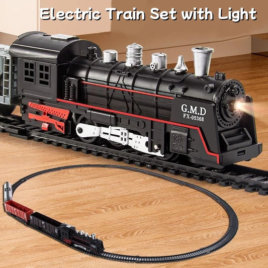 Ensemble de Train électrique avec lumières, modèle de Train de Locomotive avec entraîneur de passagers/voiture de chargement et pistes, cadeaux d'anniversaire et de noël pour enfants