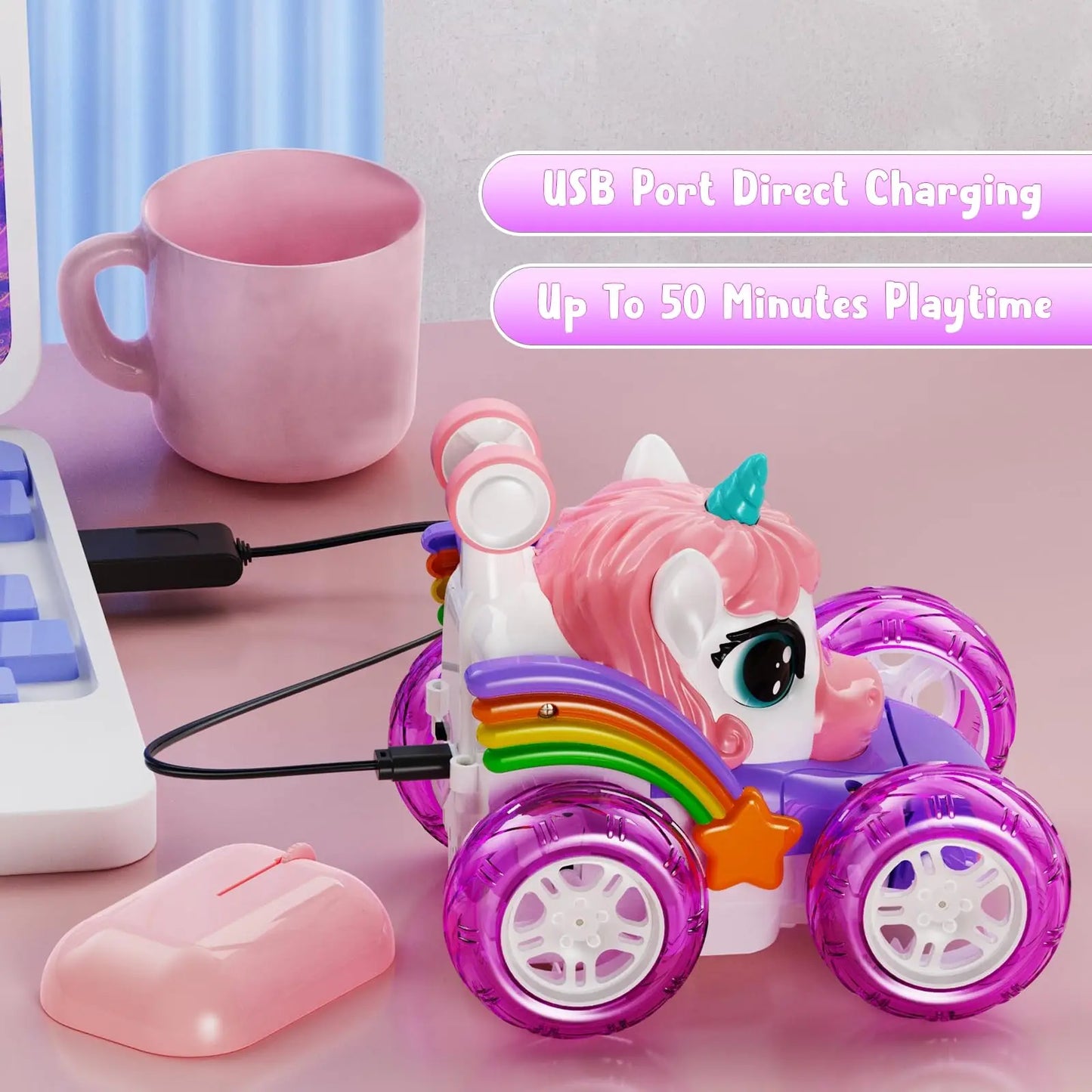 Licorne RC voiture télécommande licorne jouets électriques dessin animé mignon jouets créatif amusant émettant de la lumière poupée fille cadeaux