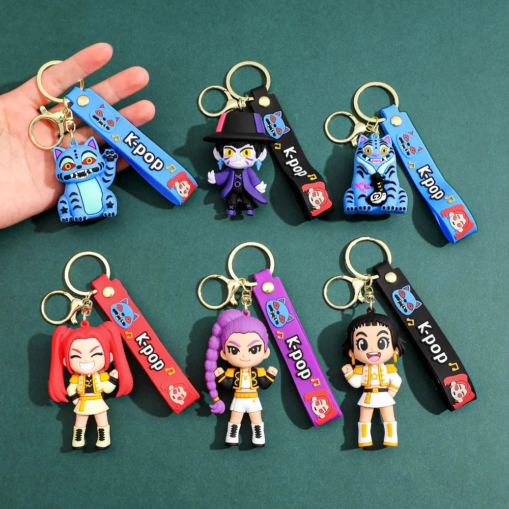 Demon Hunter Kpop Anime Keychain, Demon Slayer Vinyl Figure for Car Bag, Cute Doll Charm, Collectible Gift for Anime Fans