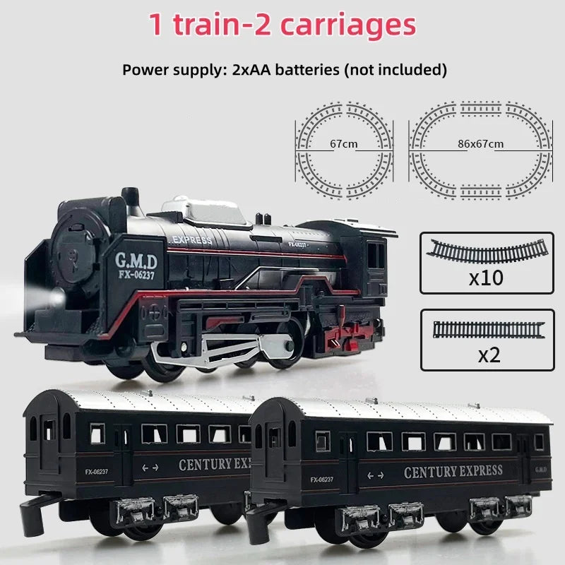 Ensemble de Train électrique avec lumières, modèle de Train de Locomotive avec entraîneur de passagers/voiture de chargement et pistes, cadeaux d'anniversaire et de noël pour enfants