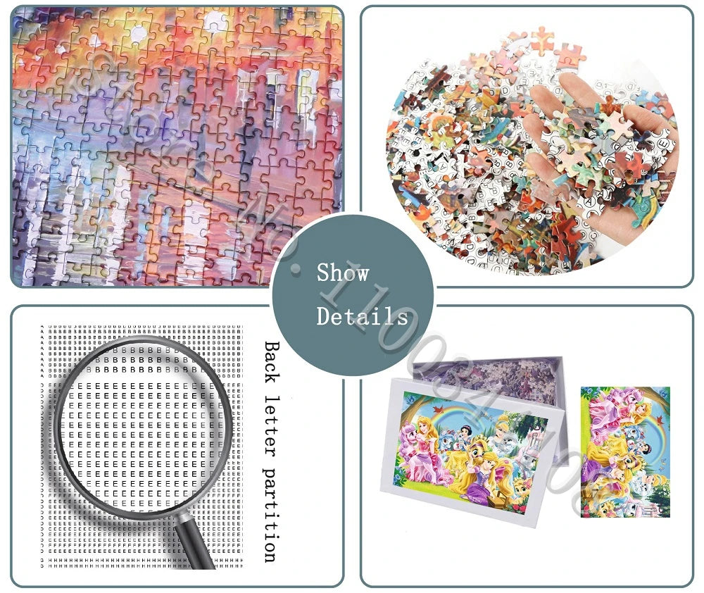 Puzzles en bois avec personnage d'animation Disney, 300/500/1000 pièces, Mickey Mouse, princesse Disney, jouets d'intelligence pour enfants