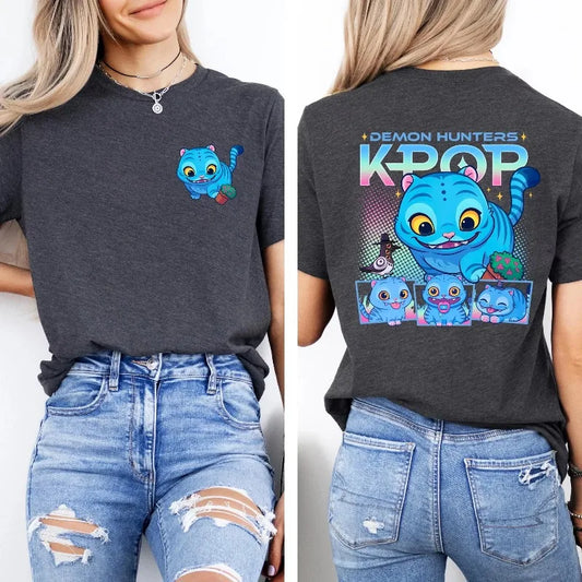 2025 KPop Demon Hunters T-shirt graphique noir mignon Demon Hunters T-shirt avec haut léger à col rond d'été pour les fans de K-Pop