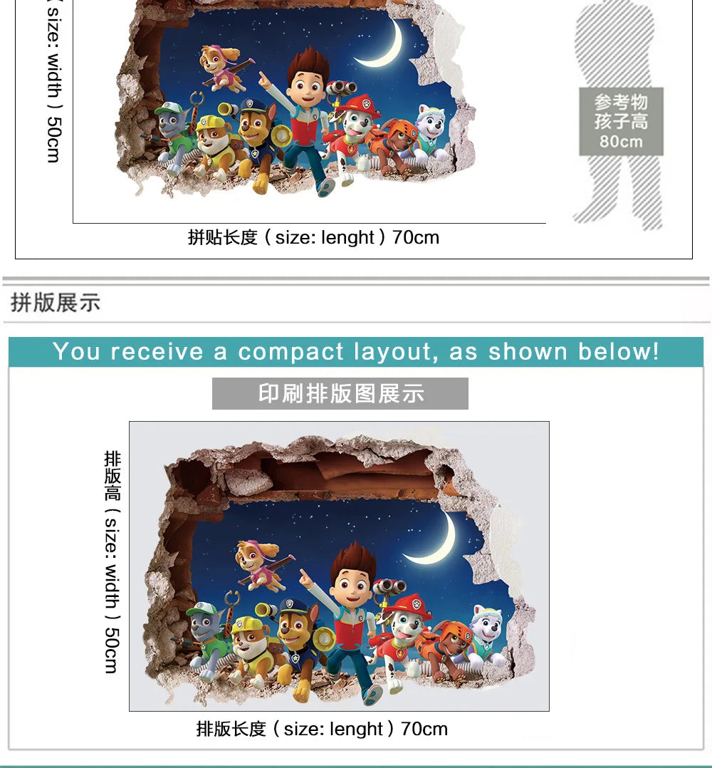 Paw Patrol Wall Stickers for Home Decoration, Cute Decals, Anime Skye Chase, Decorated Graffiti, Birthday Gifts for Boys and Girls