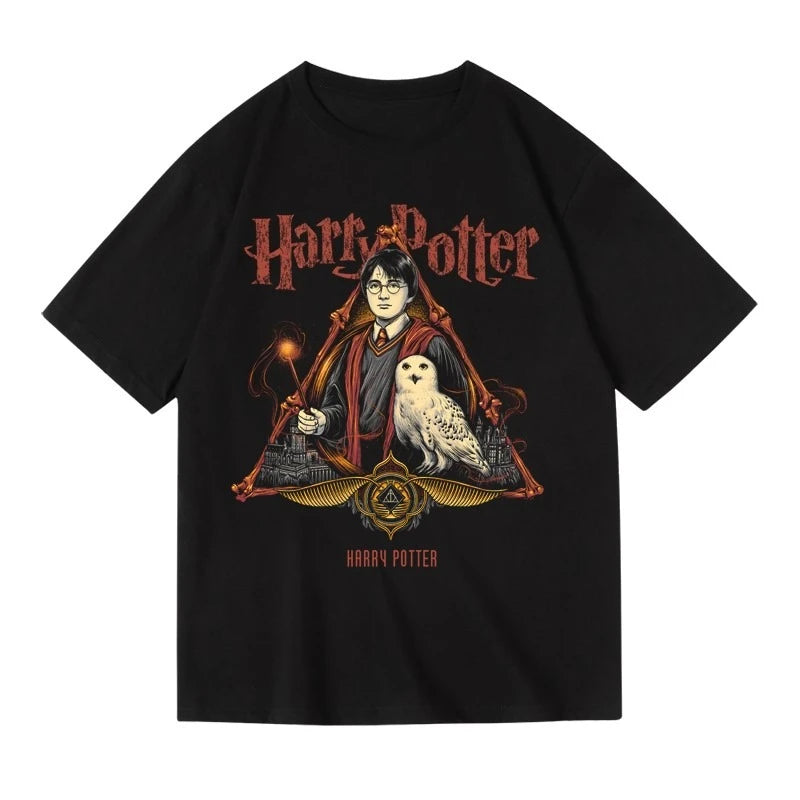 Super trendy Harry Potter brand merchandise, pure cotton, loose fit, plus size mid-sleeve cropped T-shirt for men and women, summer