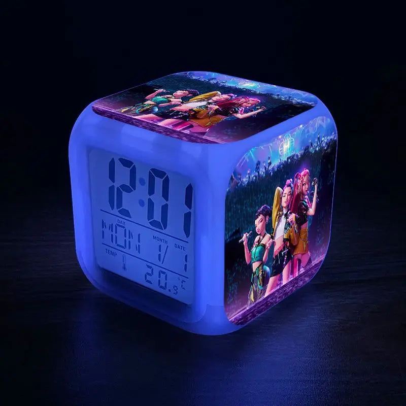 New K-Pop Demon Hunters Mira Jinu Zoey Cute Cartoon Student Alarm Clock Bedside Night Light Electronic Clock Decorative Ornament
