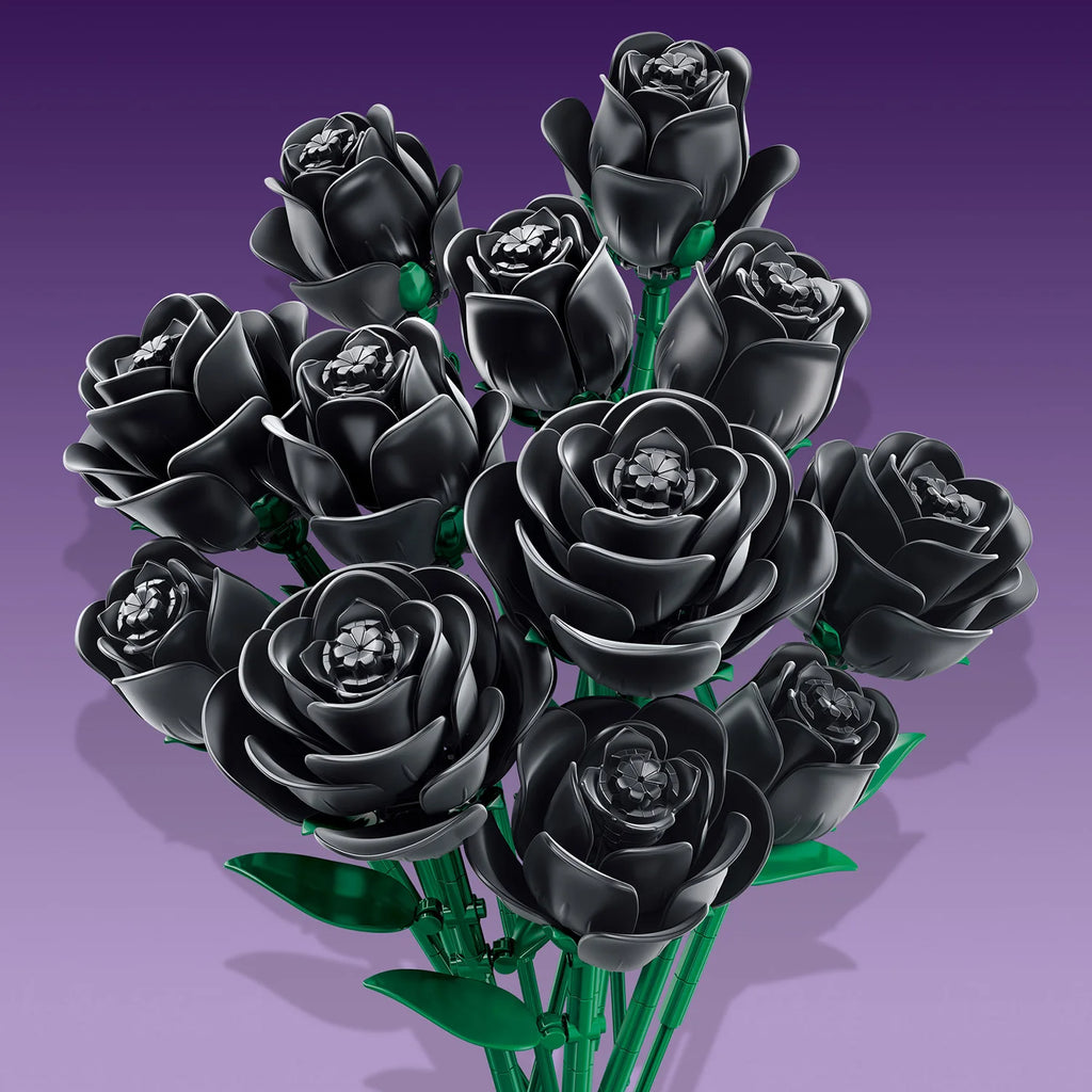 Mon Bubu Kawaii – Roses Noires en Briques – Lot de 12 Modèles Fleurs ABS