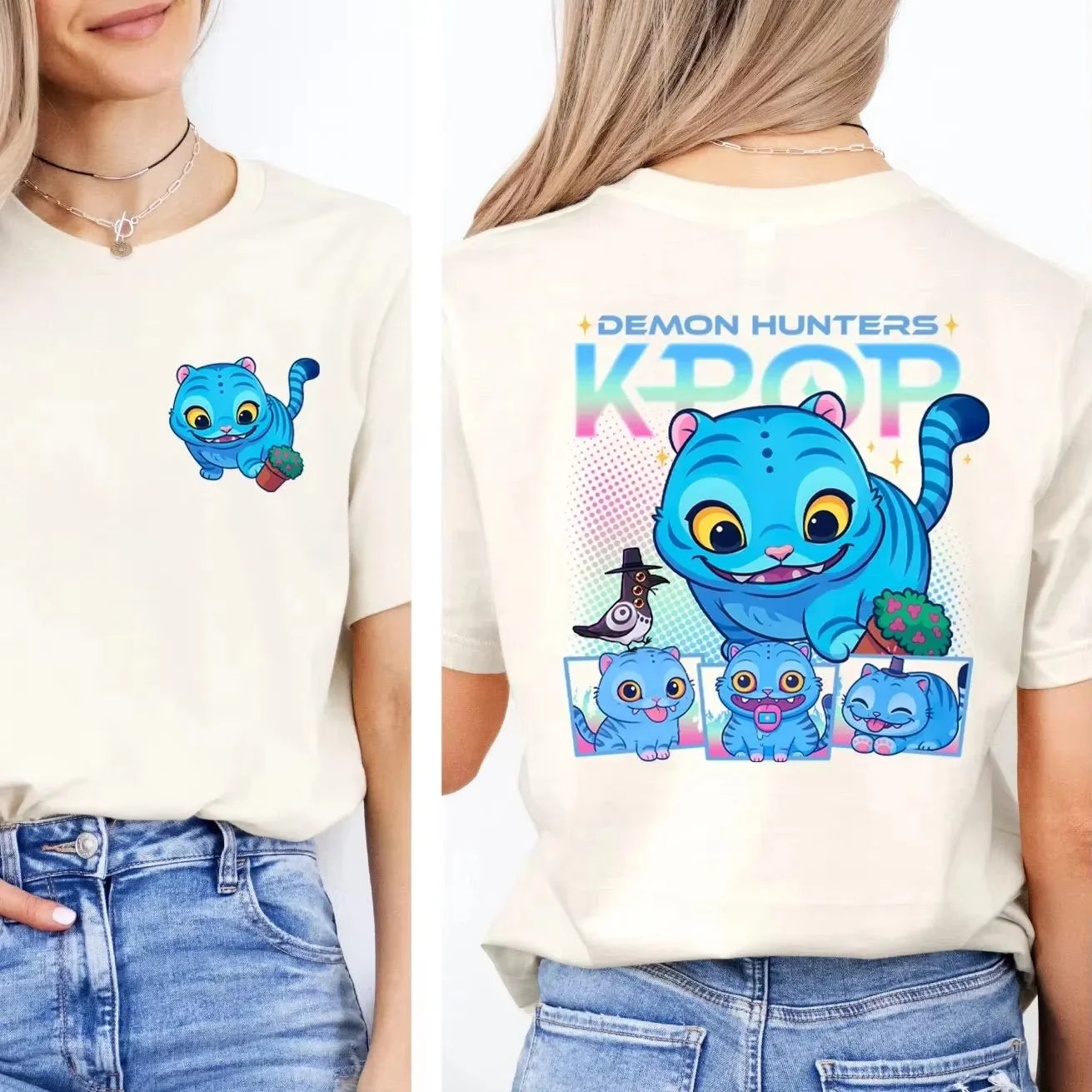 2025 KPop Demon Hunters T-shirt graphique noir mignon Demon Hunters T-shirt avec haut léger à col rond d'été pour les fans de K-Pop