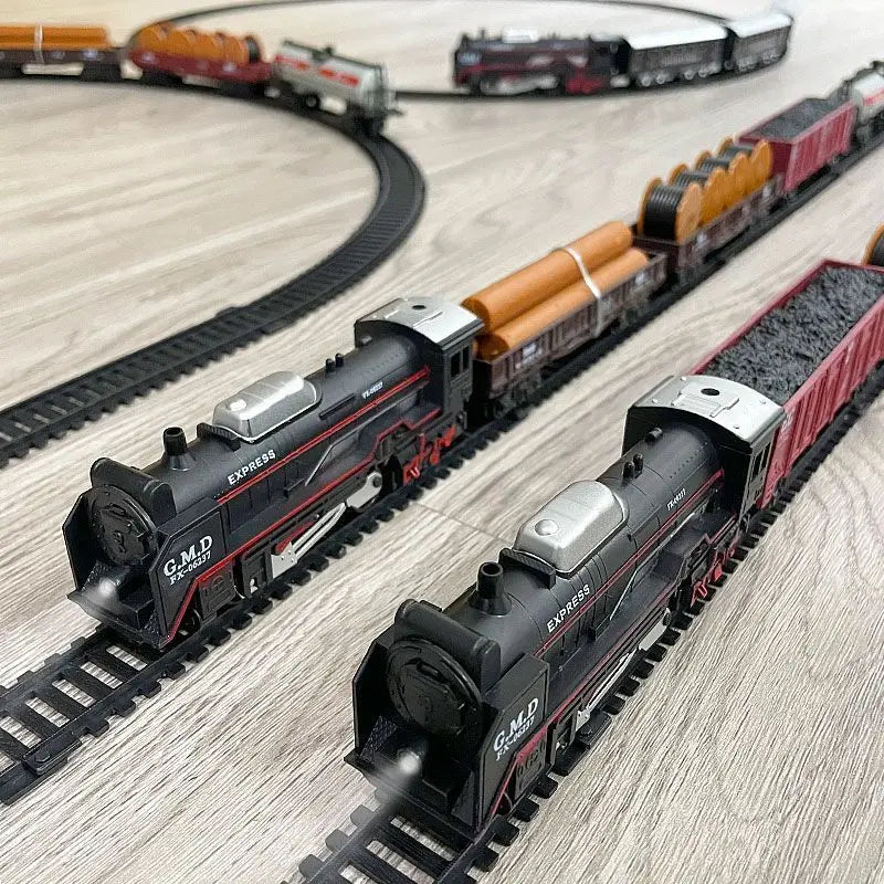 Ensemble de Train électrique avec lumières, modèle de Train de Locomotive avec entraîneur de passagers/voiture de chargement et pistes, cadeaux d'anniversaire et de noël pour enfants