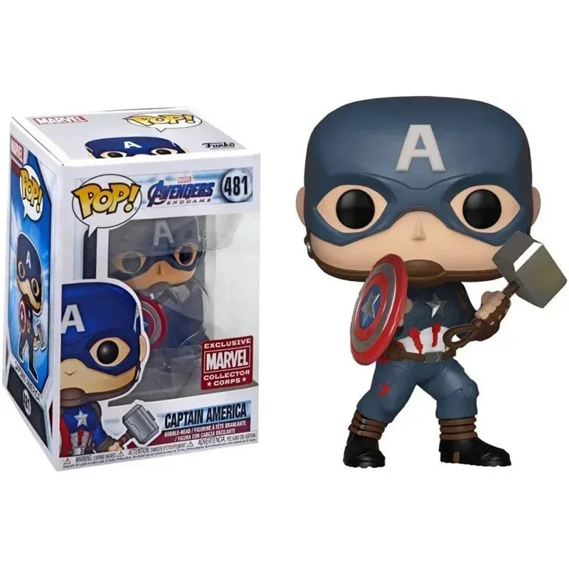 FUNKO POP MARVELs Figure Jouets ENDGAME # 481 Captain America (avec Mjolnir) figurine modèle décoration poupée jouet cadeaux pour les enfants