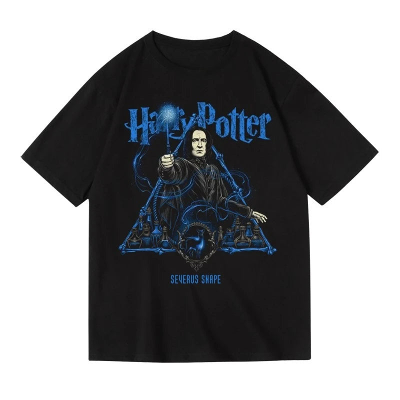 Trendige Harry-Potter-Fanartikel, reine Baumwolle, lockere Passform, Plus-Size-T-Shirt mit halblangen Ärmeln für Damen und Herren, Sommer