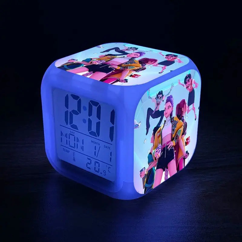 New K-Pop Demon Hunters Mira Jinu Zoey Cute Cartoon Student Alarm Clock Bedside Night Light Electronic Clock Decorative Ornament