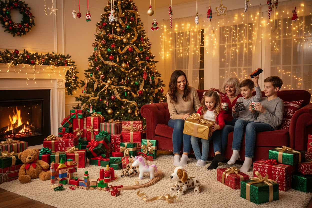 ambiance de noel jouet famille cadeaux à offrir