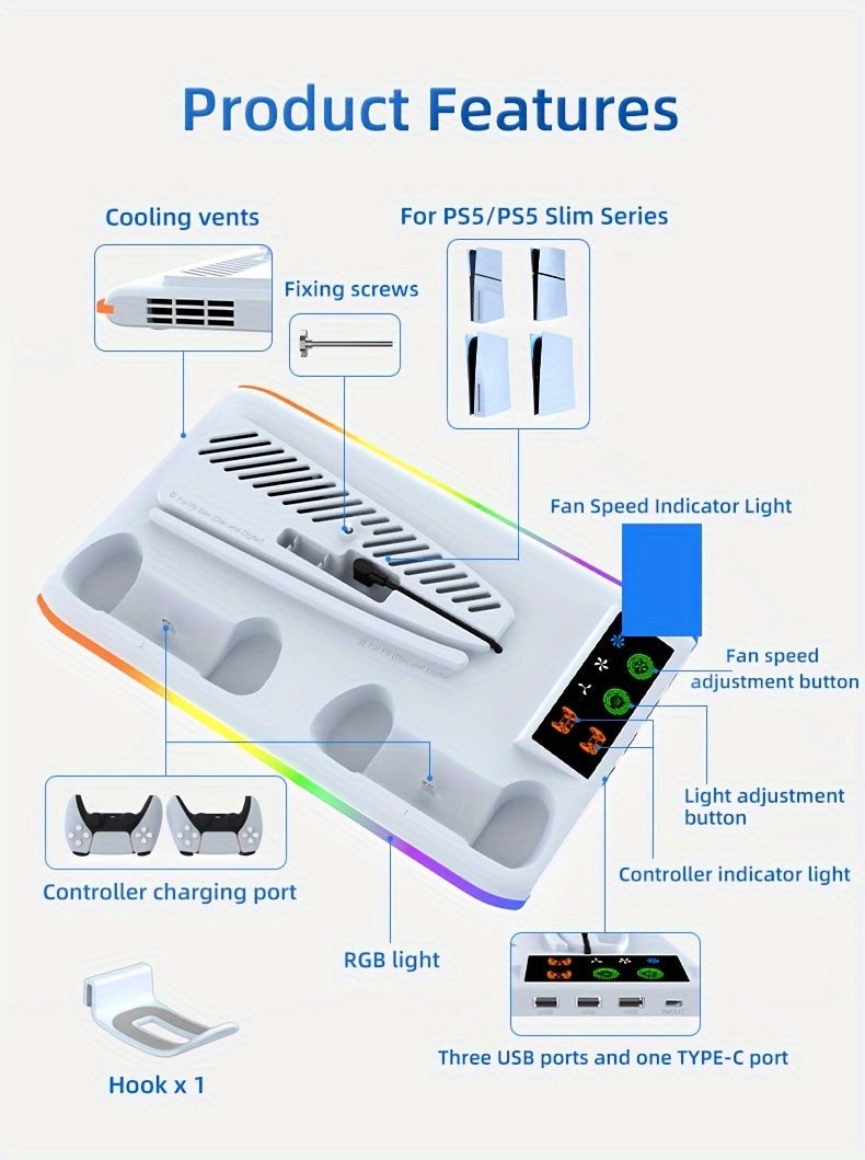 CoolBase – PS5-Kühlstation mit Doppelladegerät und RGB-LED