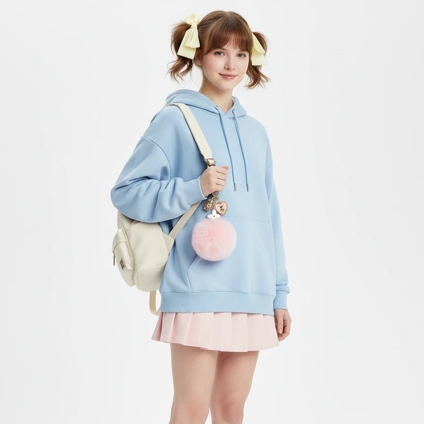 Schlüsselanhänger mit flauschigem Pompon-Anhänger in Gold