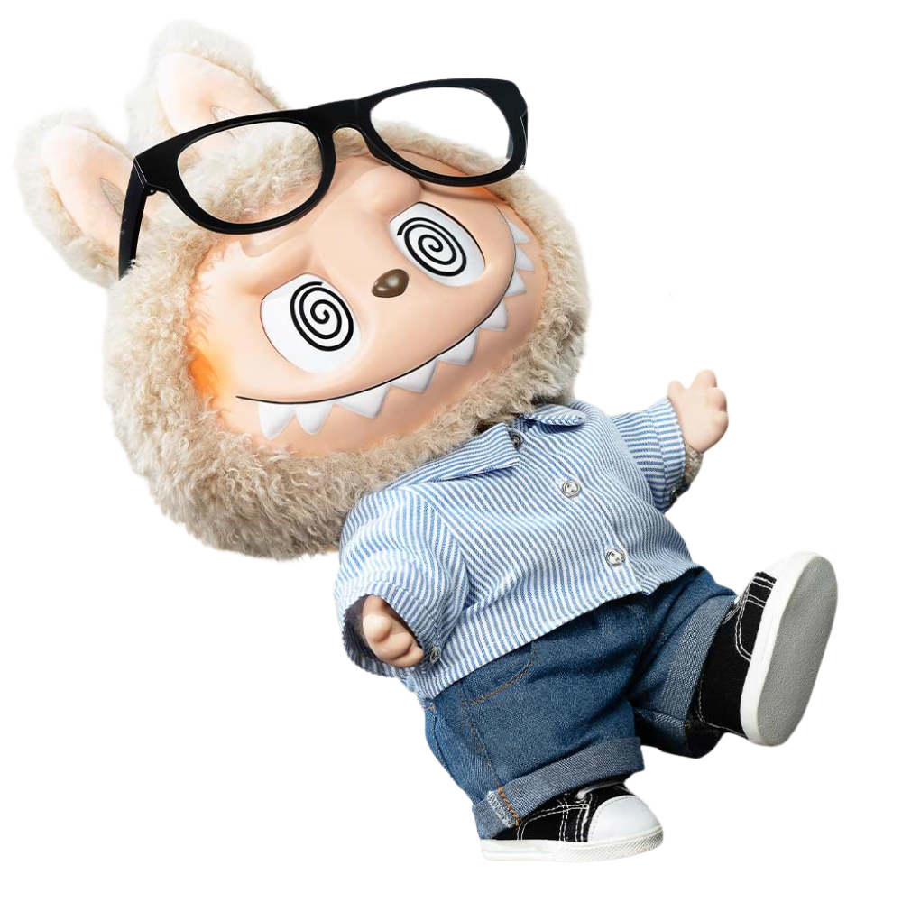 Labubu Flip With Me – Figurine Pop Mart en Vinyle avec Lunettes et Tenue Décontractée